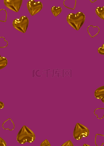金色爱心背景图片_紫色质感金色气球创意背景