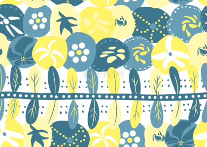 蓝黄色抽象几何花朵花纹无缝背景