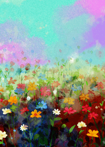 水彩风格抽象花卉彩色背景