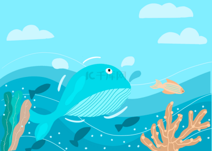 蓝色卡通世界海洋日鲸鱼背景