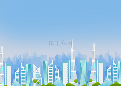 蓝色建筑城市剪影背景