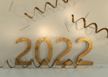 金属背景图片_3d新年快乐反光金属2022