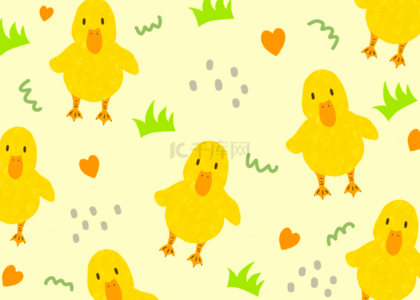 黄色鸭子抽象卡通动物平铺背景