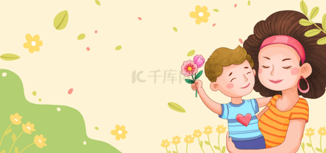 鲜花爱心爱心背景图片_母亲节送鲜花的儿子和妈妈背景