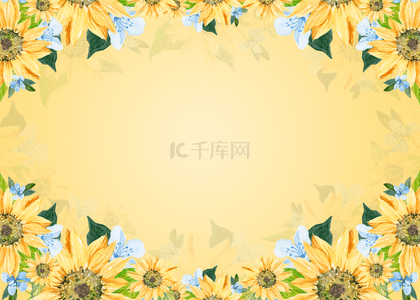 蓝白小花朵黄色花卉背景画