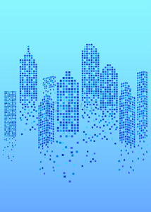 城市背景背景图片_光感颗粒城市背景蓝色几何建筑城市