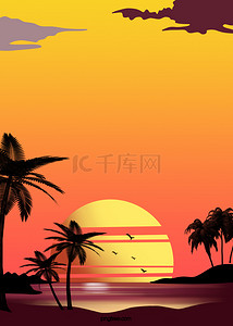 沙滩背景图片_橘红色色夏季棕榈渐变背景