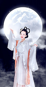 中秋节晚上嫦娥户外白色古装摄影图配图