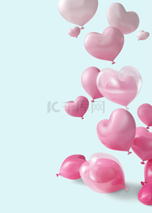 蓝色创意粉色爱心气球背景