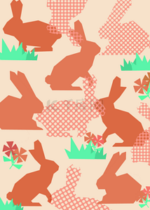 可爱兔子草地抽象几何动物背景
