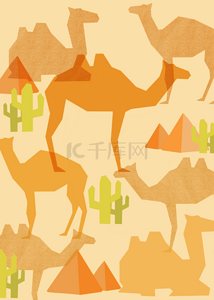 骆驼沙漠仙人掌抽象几何动物背景