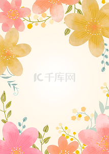 母亲节花卉背景图片_黄色可爱母亲节水彩花卉平铺背景