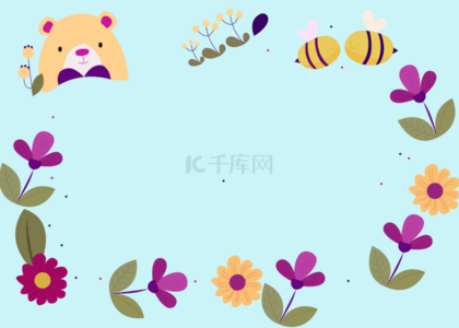 卡通背景可爱小熊和花朵