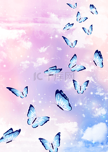 翅膀背景图片_白色蝴蝶蓝色翅膀光效彩色蝴蝶背景