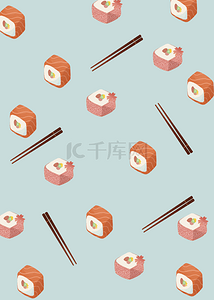 粉色筷子背景图片_可爱蓝色寿司背景