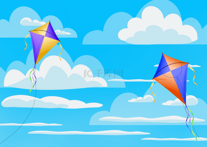 风筝的背景背景图片_鲜艳的天空风筝飞行背景