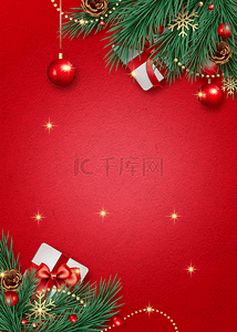 圣诞节红色背景卡通挂饰和礼物