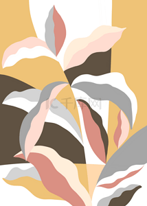 黄色大叶抽象几何植物创意图形背景
