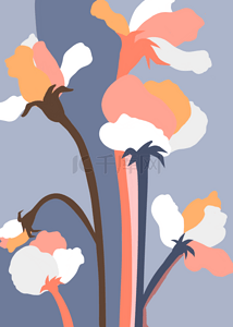 组合几何背景图片_蓝粉色花卉抽象几何植物创意图形背景