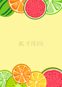 西瓜橙子猕猴桃卡通切片背景