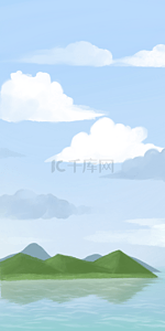 高清壁纸图片背景图片_水彩蓝天白云自然风景