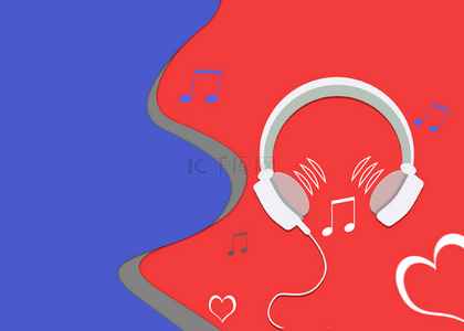 红蓝渐变播放音乐的耳机背景