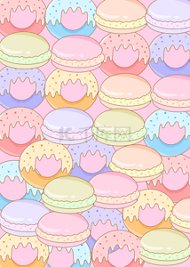 粉色马卡龙背景图片_可爱卡通马卡龙色甜品堆叠背景