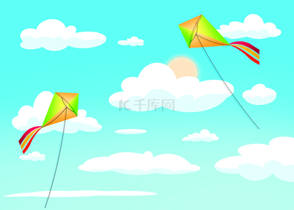 风筝的背景背景图片_蓝绿色的天空风筝飞行背景