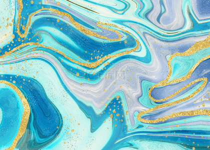 蓝色抽象流动金沙大理石质感背景