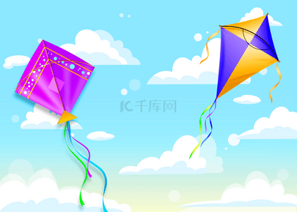 风筝的背景背景图片_彩色的天空风筝飞行背景