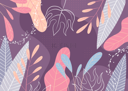 紫色线条热带树叶背景