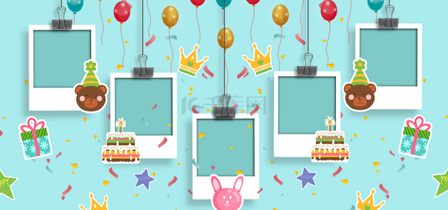 生日庆祝宝丽来相框气球绿色背景
