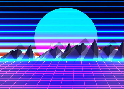 80年代霓虹太阳山脉