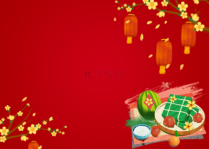 欢乐春节背景图片_西瓜粽子水果越南春节背景