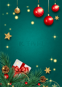 红色卡通圣诞节背景图片_圣诞主题金色星星红色彩球背景