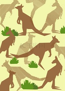澳洲背景图片_袋鼠草原抽象几何动物背景