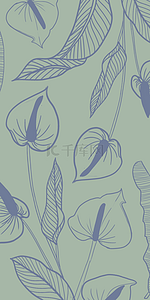 豆沙绿色线稿植物手机壁纸