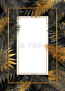 黑色和金色叶子长方形双层背景框