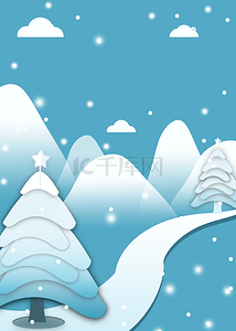 雪景可爱背景图片_卡通风格圣诞节雪景和圣诞树背景