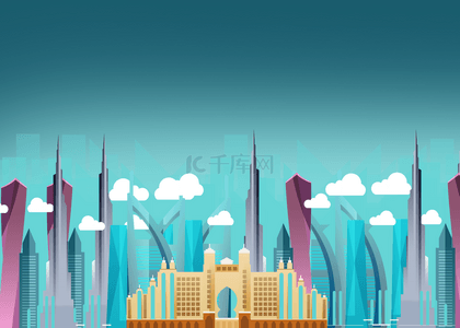 蓝色高楼城市剪影背景