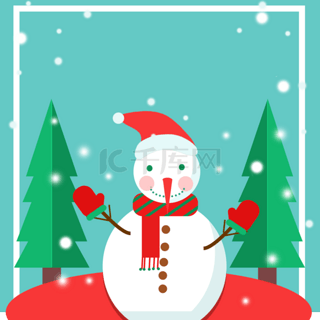 圣诞节背景戴着帽子和围巾的雪人