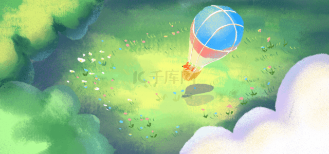 可爱狐狸乘热气球背景