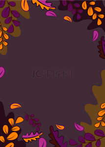 深紫色秋季植物边框背景