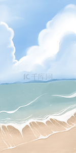 壁纸图片背景图片_漂亮的海水沙滩水彩手机壁纸背景