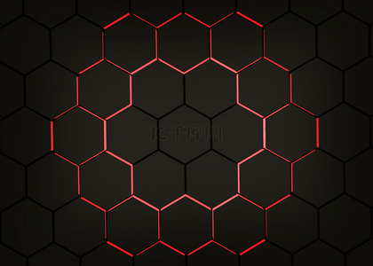 黑色3d立体商务蜂窝红色光效背景
