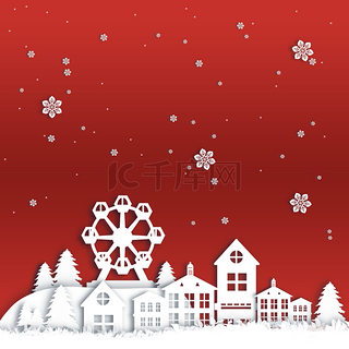 圣诞节背景图片_红色圣诞节背景城市剪纸画