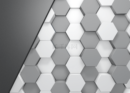 立体黑白背景图片_黑白立体3d六边形几何起伏层次背景