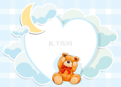 卡通风格可爱熊背景图片_蓝色云朵剪纸风格可爱泰迪熊背景