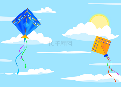 风筝的背景背景图片_春天的天空风筝飞行背景