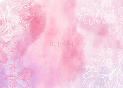 泼墨和粉色花水彩背景图